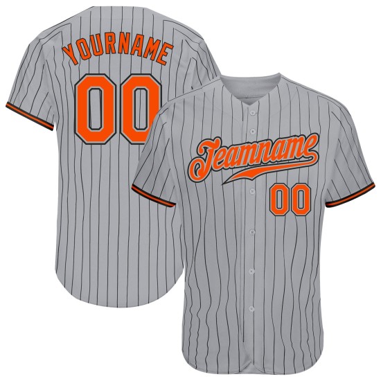 Maillot de baseball personnalisé gris authentique orange-noir à fines rayures noires Maillot de baseball personnalisé gris authentique orange-noir à fines rayures noires