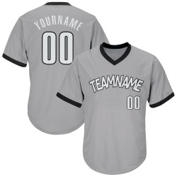 Maglia da baseball personalizzata autentica, a coste grigie, in maglia bianca e nera, stile retrò