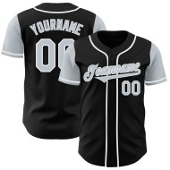 Maglia da baseball nera argento-bianca personalizzata autentica due