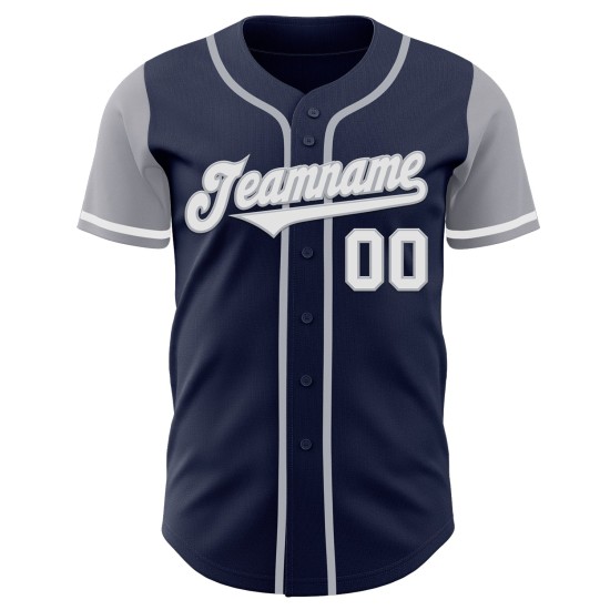 Maillot de baseball personnalisé deux tons blanc-gris bleu marine authentique