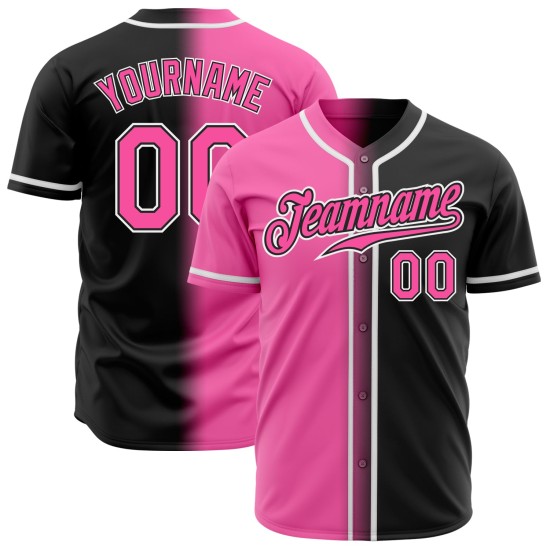 Maillot de baseball rose-blanc-noir tendance personnalisé dégradé authentique