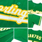 Maglia da baseball verde personalizzata Kelly autentica bianco-oro Maglia da baseball verde personalizzata Kelly autentica bianco-oro