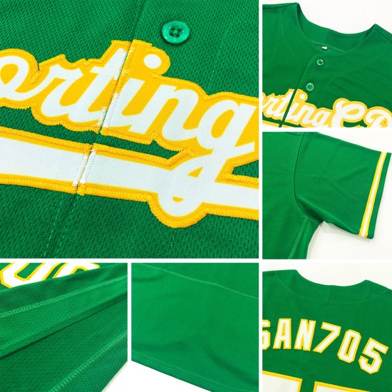 Maglia da baseball verde personalizzata Kelly autentica bianco-oro Maglia da baseball verde personalizzata Kelly autentica bianco-oro