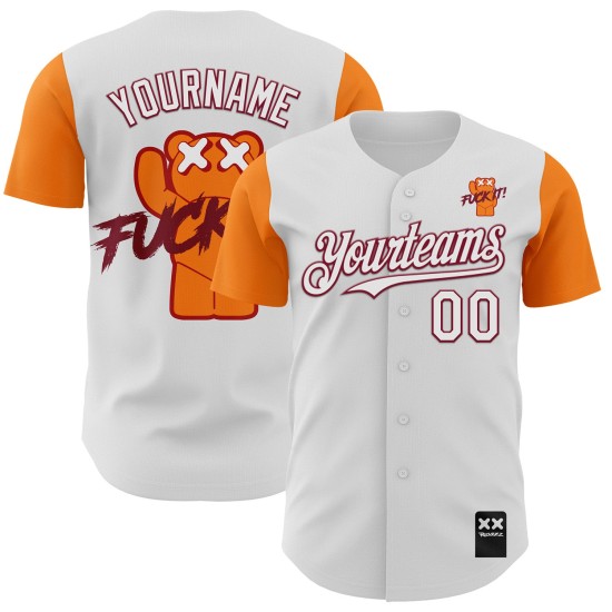 Maglia autentica personalizzata Fuckit Bay Baseball Revzzz Bianco Arancione-Cremisi 3D Maglia autentica personalizzata Fuckit Bay Baseball Revzzz Bianco Arancione-Cremisi 3D