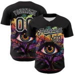 Maglia con motivo a maglia nera autentica personalizzata 3D bianca con albero rave baseball eye Maglia con motivo a maglia nera autentica personalizzata 3D bianca con albero rave baseball eye