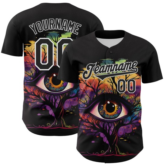 Maglia con motivo a maglia nera autentica personalizzata 3D bianca con albero rave baseball eye Maglia con motivo a maglia nera autentica personalizzata 3D bianca con albero rave baseball eye