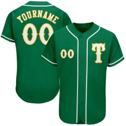 Maglia da baseball verde personalizzata Kelly autentica bianco-oro
