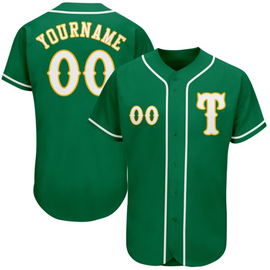 Maglia da baseball verde personalizzata Kelly autentica bianco-oro Maglia da baseball verde personalizzata Kelly autentica bianco-oro
