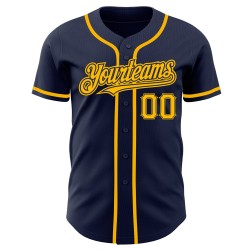 Maillot de baseball personnalisé bleu marine authentique doré
