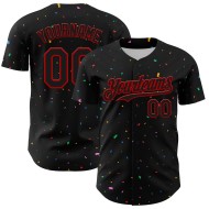 Maglia da baseball personalizzata con motivo a coriandoli 3D autentico rosso nero