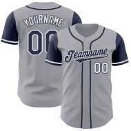 Maglia da baseball personalizzata autentica grigia, tonalità blu navy e bianca