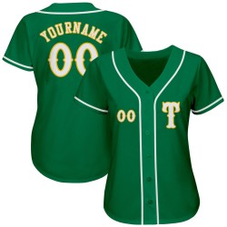 Maglia da baseball verde personalizzata Kelly autentica bianco-oro Maglia da baseball verde personalizzata Kelly autentica bianco-oro