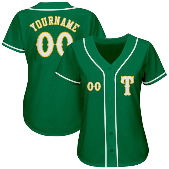 Maglia da baseball verde personalizzata Kelly autentica bianco-oro Maglia da baseball verde personalizzata Kelly autentica bianco-oro