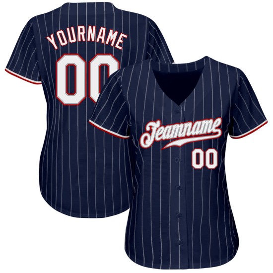 Maillot de baseball personnalisé à rayures fines, authentique, blanc-rouge, blanc, bleu marine