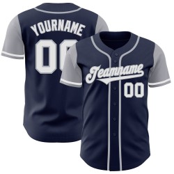 Maillot de baseball personnalisé deux tons blanc-gris bleu marine authentique