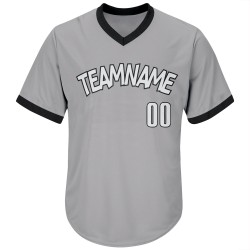Maglia da baseball personalizzata autentica, a coste grigie, in maglia bianca e nera, stile retrò Maglia da baseball personalizzata autentica, a coste grigie, in maglia bianca e nera, stile retrò