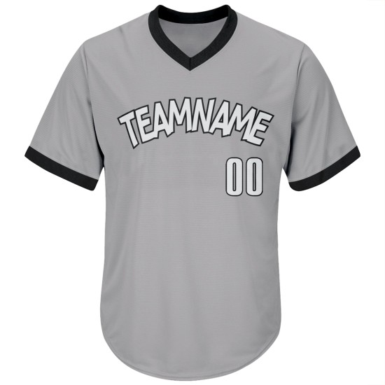 Maglia da baseball personalizzata autentica, a coste grigie, in maglia bianca e nera, stile retrò