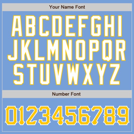 Maillot de baseball personnalisé à rayures bleu clair doré et blanc authentique Maillot de baseball personnalisé à rayures bleu clair doré et blanc authentique