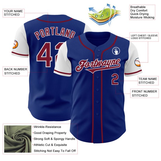 Maglia da baseball personalizzata Crimson-White Tone Two Royal Autentica