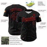 Maglia da baseball personalizzata con motivo a coriandoli 3D autentico rosso nero Maglia da baseball personalizzata con motivo a coriandoli 3D autentico rosso nero