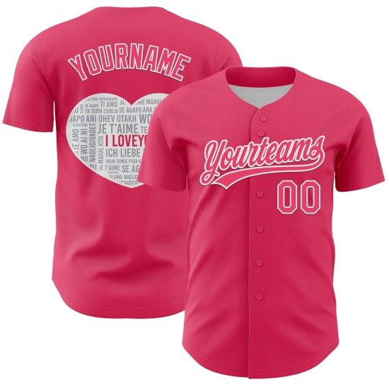 Maglia da baseball personalizzata per San Valentino, con cuore autentico rosa e bianco, 3D Maglia da baseball personalizzata per San Valentino, con cuore autentico rosa e bianco, 3D