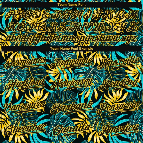 Maillot de baseball personnalisé motif feuilles de palmier noir tropical noir-or 3D authentique