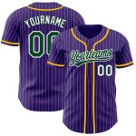 Maillot de baseball authentique à rayures fines, blanc, violet, vert, personnalisé Maillot de baseball authentique à rayures fines, blanc, violet, vert, personnalisé