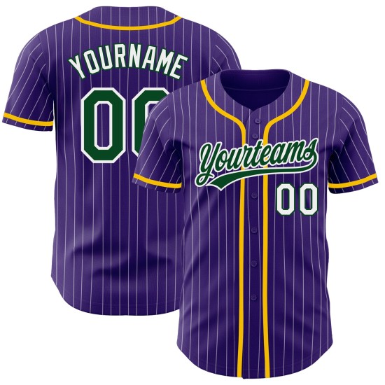 Maillot de baseball authentique à rayures fines, blanc, violet, vert, personnalisé Maillot de baseball authentique à rayures fines, blanc, violet, vert, personnalisé
