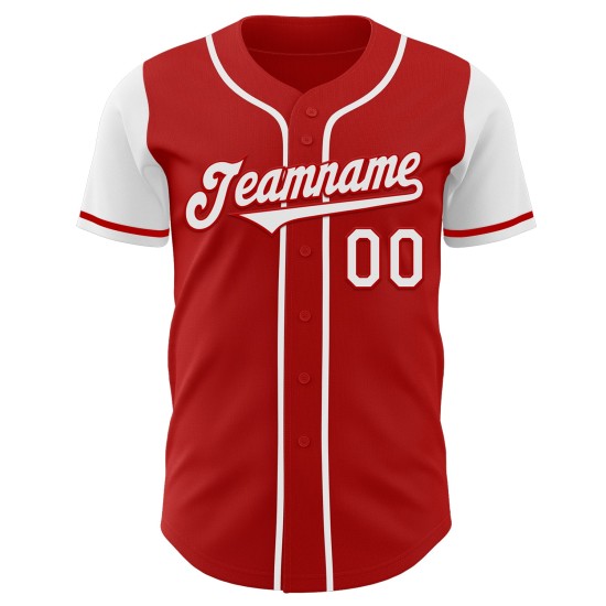 Maglia da baseball personalizzata autentica rossa due toni bianchi