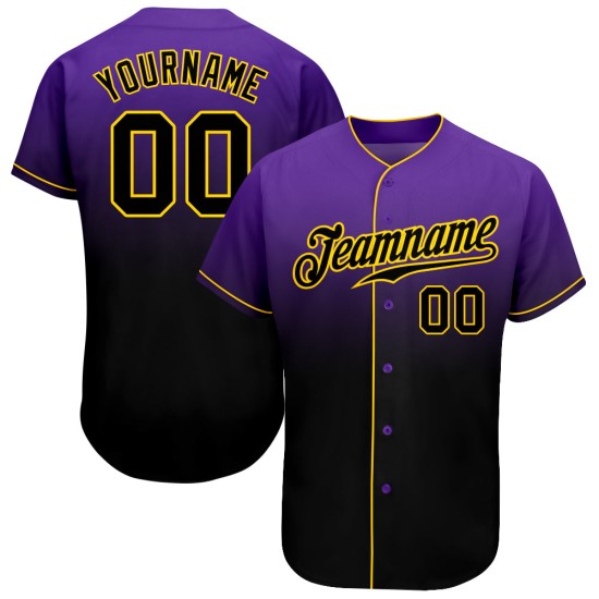 Maillot de baseball tendance violet délavé, personnalisé, noir et or, authentique Maillot de baseball tendance violet délavé, personnalisé, noir et or, authentique