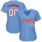 Maglia da baseball azzurra autentica personalizzata a righe bianche e rosse Maglia da baseball azzurra autentica personalizzata a righe bianche e rosse