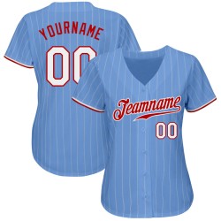 Maglia da baseball azzurra autentica personalizzata a righe bianche e rosse Maglia da baseball azzurra autentica personalizzata a righe bianche e rosse