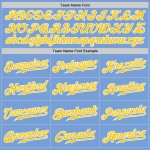 Maillot de baseball personnalisé à rayures bleu clair doré et blanc authentique Maillot de baseball personnalisé à rayures bleu clair doré et blanc authentique